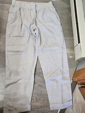Rosso35 Light Grey Casual Linen Pull Up High Rise Pants. Light,flowy. 28".  L